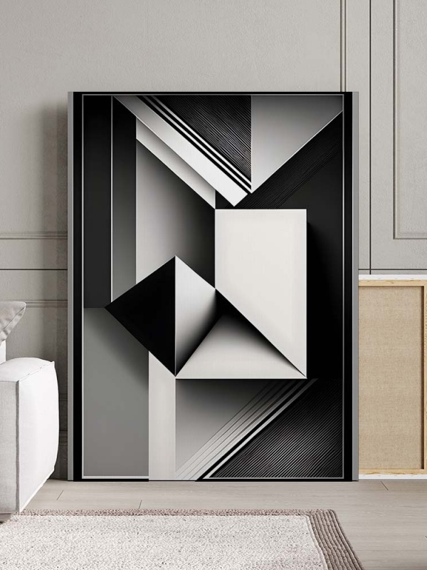 Tablou Canvas Modern Abstract - 3D Black and white polygons and lines