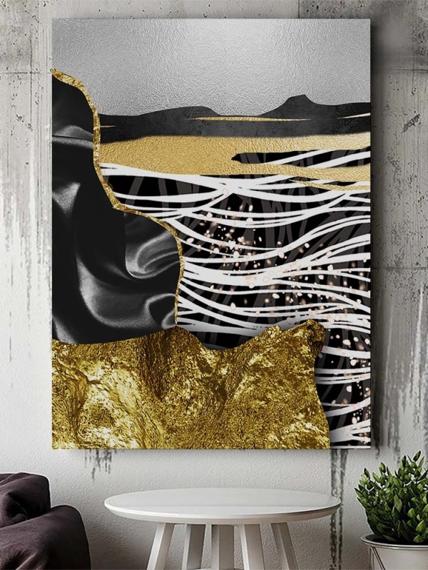 Tablou Canvas Modern Abstract - Abstract white and golden waves