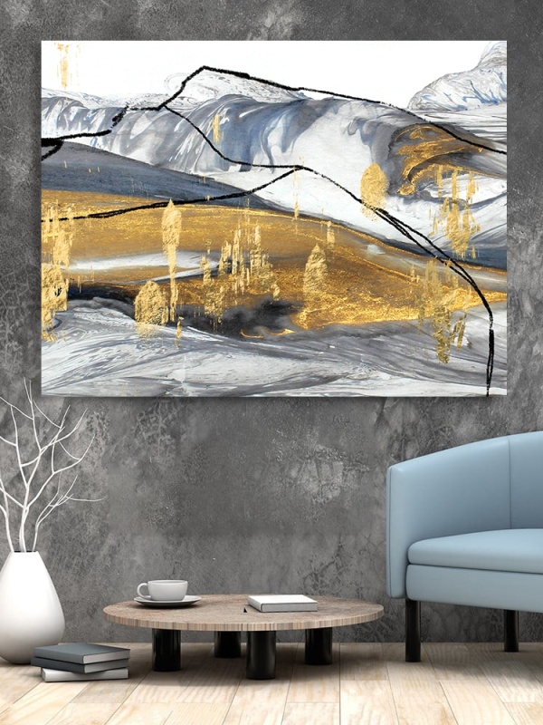 Tablou Canvas Modern Abstract - Charcoal sketch with golden patches