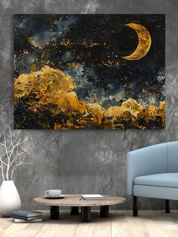 Tablou Canvas Modern Abstract - Painted golden clouds and moon