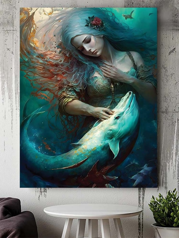 Tablou Canvas - The mermaid and the dolphin