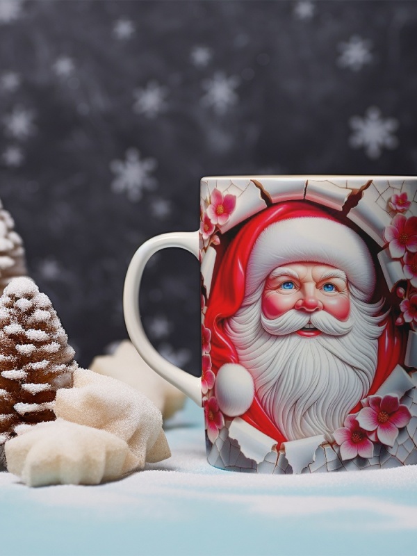 Cana De Craciun - Smiling Realistic Santa with Flowers