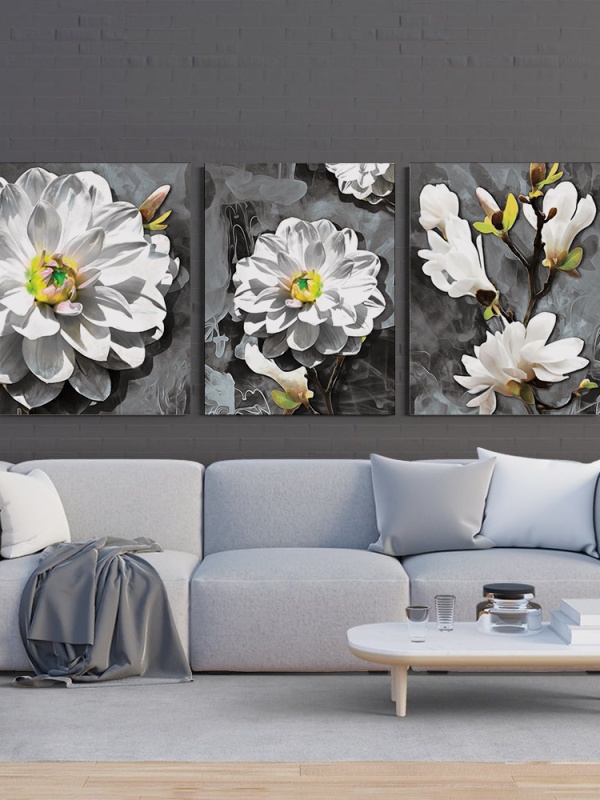 Set 3 Tablouri Canvas - Set cu magonlii albe