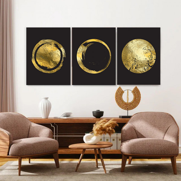 Set 3 Tablouri Golden circular symbols