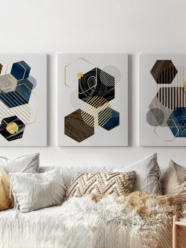 Set 3 Tablouri - Minimalist marble hexagones