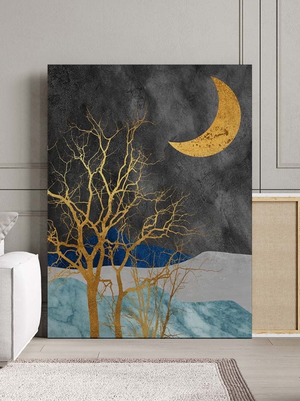 Tablou Canvas Modern Abstract - Half moon above golden trees
