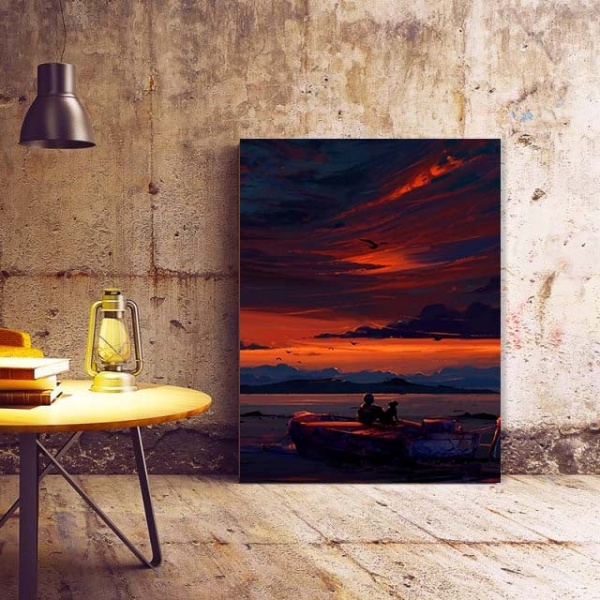 Tablou Canvas Modern Abstract - The fisherman and dog