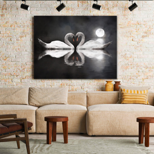 Tablou Canvas Swans In Love 90 x 120 cm - OFERTA
