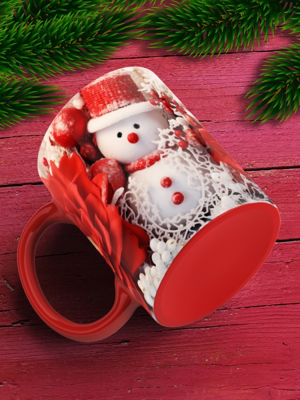Cana De Craciun - Snowman and Red Flowers