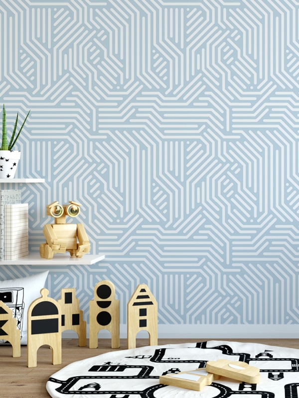 Fototapet Copii Linii Fragmentate pe Fundal Bleu 1018-G