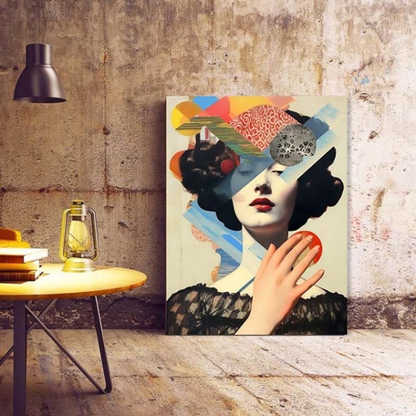 Tablou Canvas Modern Abstract - Abstract collage with vintage portrait
