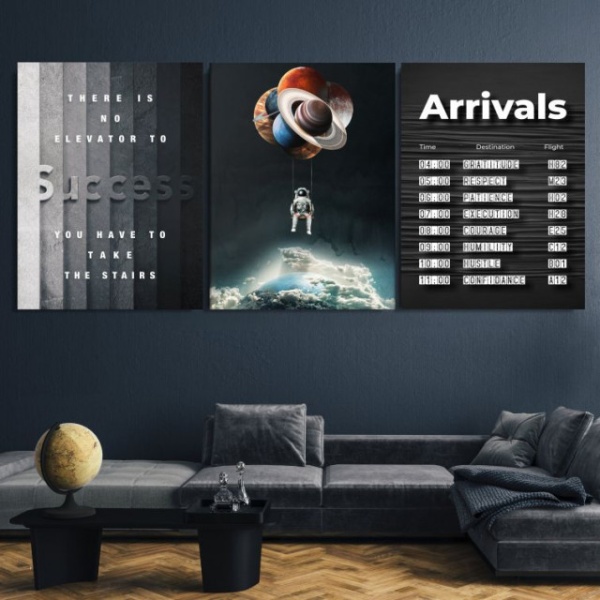 Pachet tablouri canvas motivationale - set 3 tablouri Sosiri, Astronaut si Success