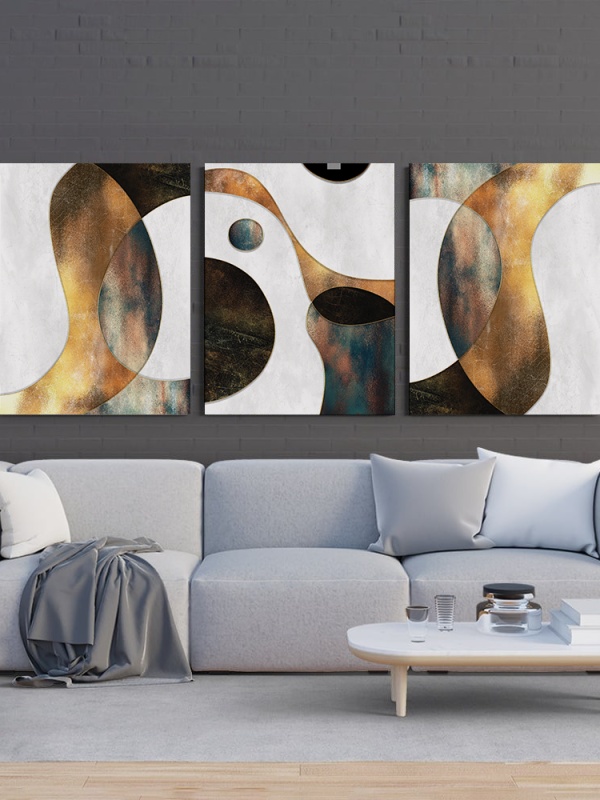 Set 3 Tablouri Canvas - Abstract liquid gold