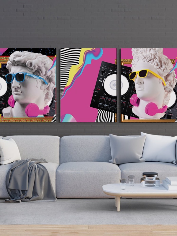 Set 3 Tablouri Canvas - Famous sculptures pop-art mix