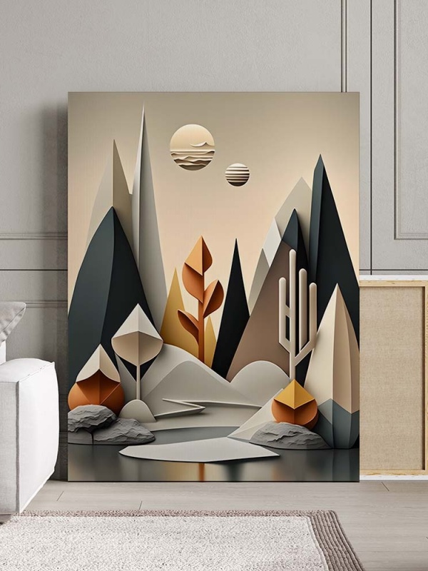Tablou Canvas Modern Abstract - 3D Lanscape with clay trees