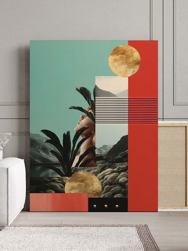 Tablou Canvas Modern Abstract - Surrealist portrait with golden spheres