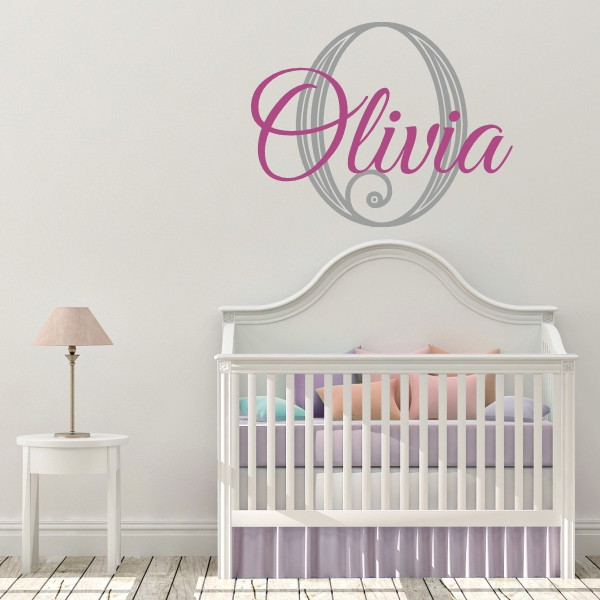 Sticker De Perete Nume In Doua Culori Cu Initiala - Olivia
