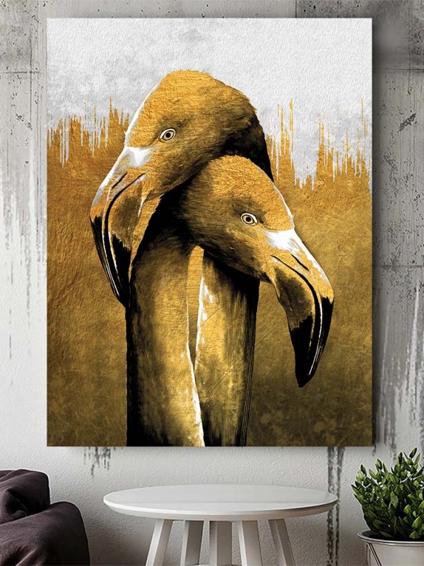 Tablou Canvas - Flamingo aurii