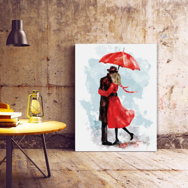 Tablou Canvas Kiss Under A Red Umbrella