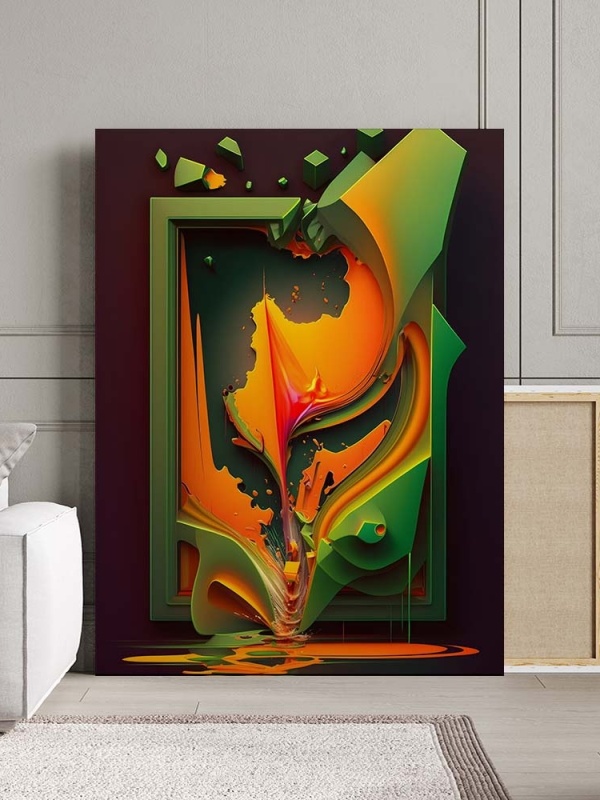 Tablou Canvas Modern Abstract - 3D Green and orange splash