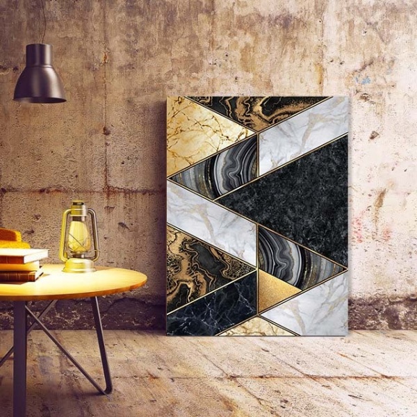Tablou Canvas Modern Abstract - Marble and gold zig zags