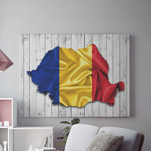 Tablou Canvas Romania Steag Si Contur