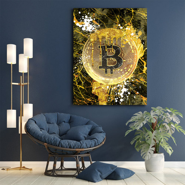 Tablou Motivational - Bitcoin (golden marble splash)