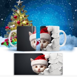 Cana De Craciun - Black and White Santa Kitty - Img 2