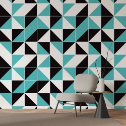 Fototapet Abstract - Patrate cu alb, negru si bleu (Geometric 116)