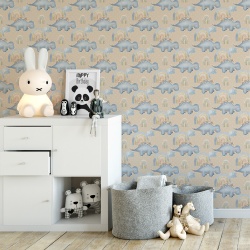 Fototapet Copii - Pattern Dinozauri Albastri pe Fundal Crem (Baby 028)
