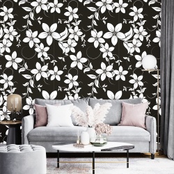Fototapet Floral - Flori stilizate albe pe fundal negru (Floral 003) - Img 4