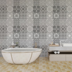 Fototapet Imitatie Faianta - Modele florale gri (Tile 024)