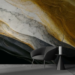 Fototapet Imitatie Marmura Lux Negru, Cenusiu si Auriu 071