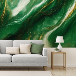 Fototapet Imitatie Marmura Verde Vibrant cu Insertii Aurii 098