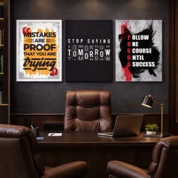 Pachet tablouri canvas motivationale - set 3 tablouri Mistakes, Tomorrow si Focus