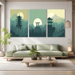 Set 3 Tablouri Blue japanese landscape