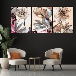 Set 3 Tablouri Canvas - Sepia peonies