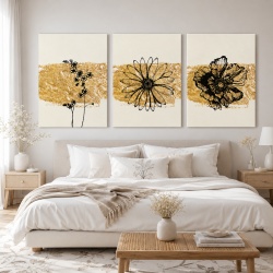 Set 3 Tablouri - Floral elements and golden patches