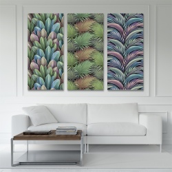 Set 3 Tablouri Vegetatie - Frunze exotice in nuante pastel (034, 035, 036)
