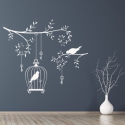 Sticker Vintage Bird Cage Tree Branch - Img 2