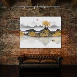 Tablou Canvas Red Sun Over The Misty Mountains - Img 3