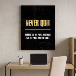 Tablou Motivational - Never give up (gold)