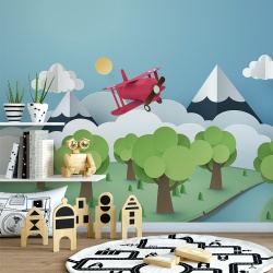 Fototapet Copii - Avion 3D peste padure (Painel043)