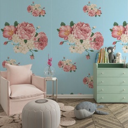 Fototapet Floral - Buchete de flori cu fundal vintage albastru (Floral 013)