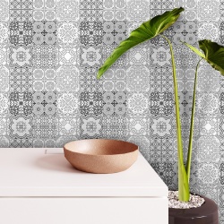 Fototapet Imitatie Faianta - Modele florale gri (Tile 024) - Img 2