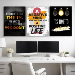 Pachet tablouri canvas motivationale - set 3 tablouri Negative, Time to shine si 1%