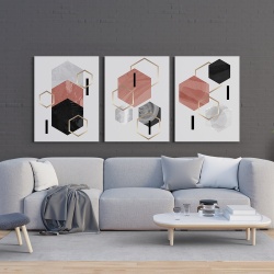 Set 3 Tablouri - Abstract hexagones with pink and gold - Img 4
