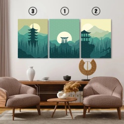 Set 3 Tablouri Blue japanese landscape - Img 2