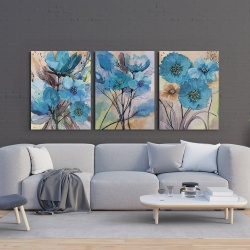 Set 3 Tablouri Canvas - Blue watercolor floral - Img 2