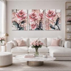 Set 3 Tablouri Canvas - Pink roses set